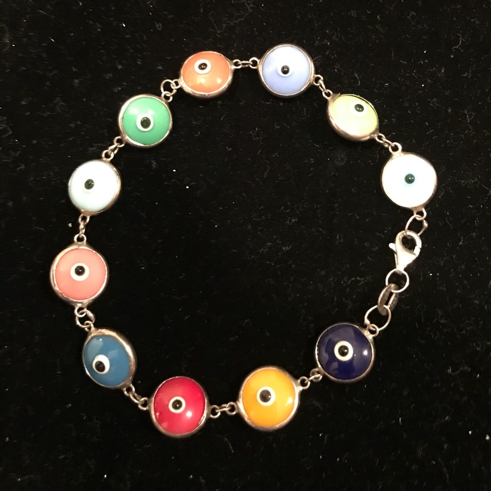 Multi colored evil eye sterling bracelet